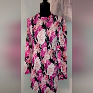 Revamped Sz LG smocked body Floral Dress EUC